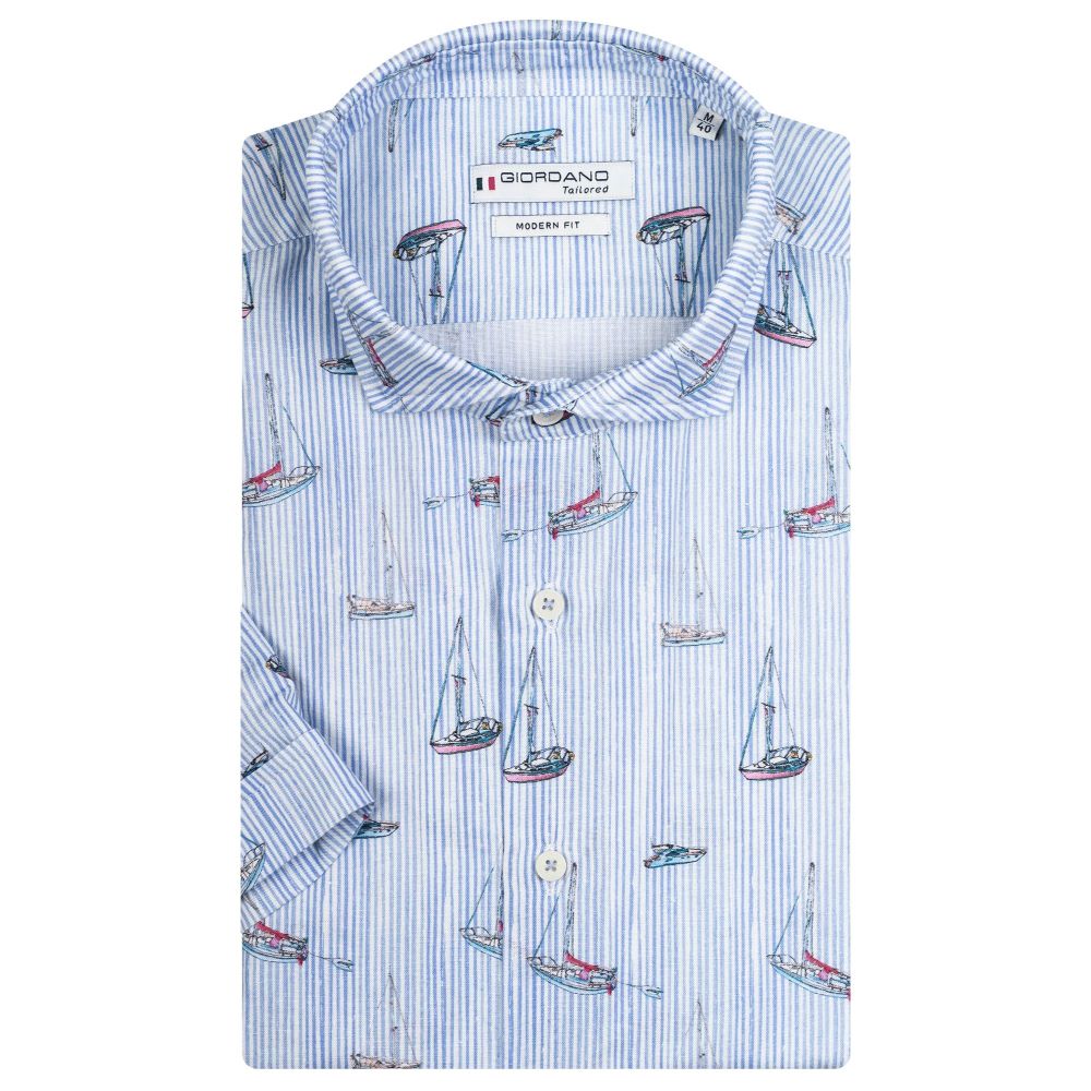 Giordano SS Cotton Linen Printed Shirt