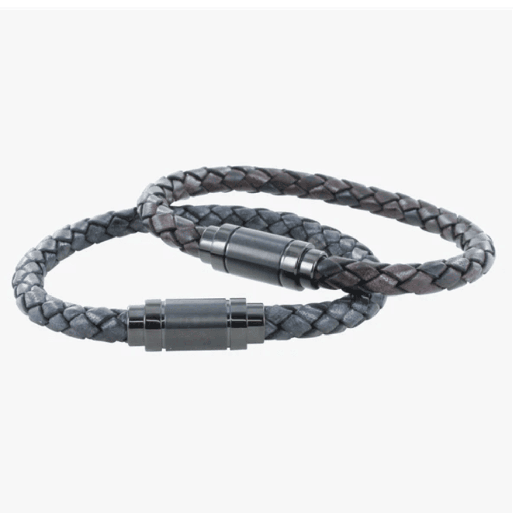 Reeves and Reeves Black SteeL Clasp Leather Bracelet